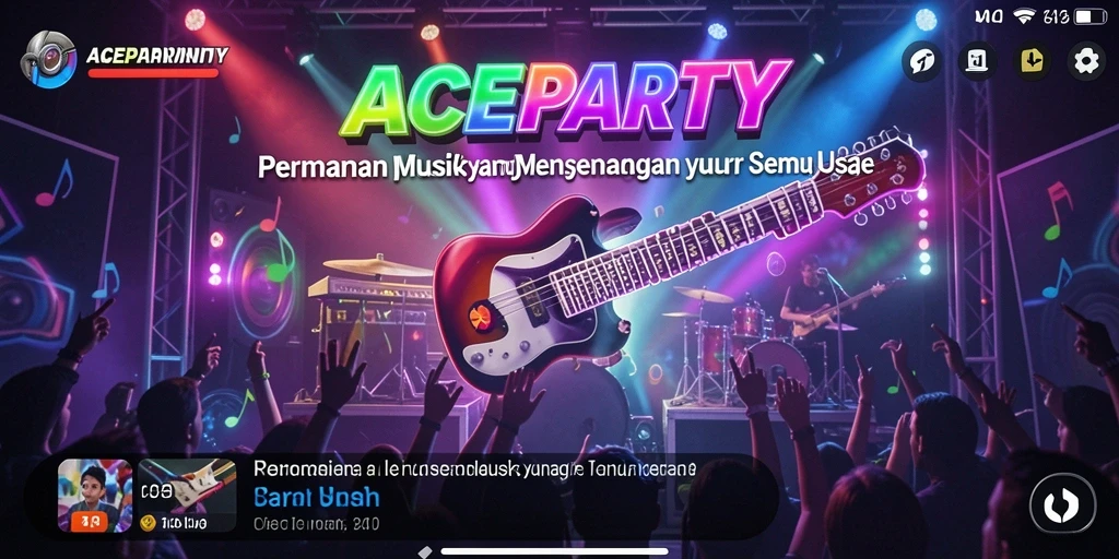 Screenshot utama ACEPARTY menunjukkan momen seru dalam permainan musik.