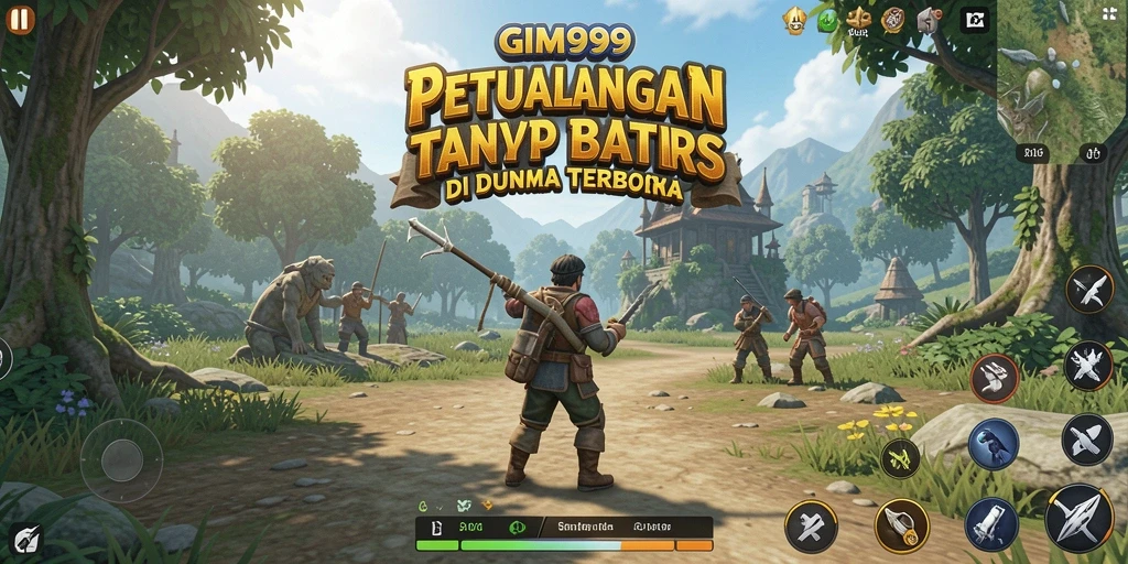 Tampilan gameplay GIM999 yang menampilkan dunia terbuka yang luas.