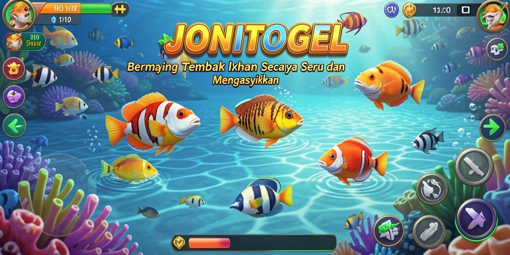 Screenshot gameplay JONITOGEL dengan aksi menangkap ikan seru.