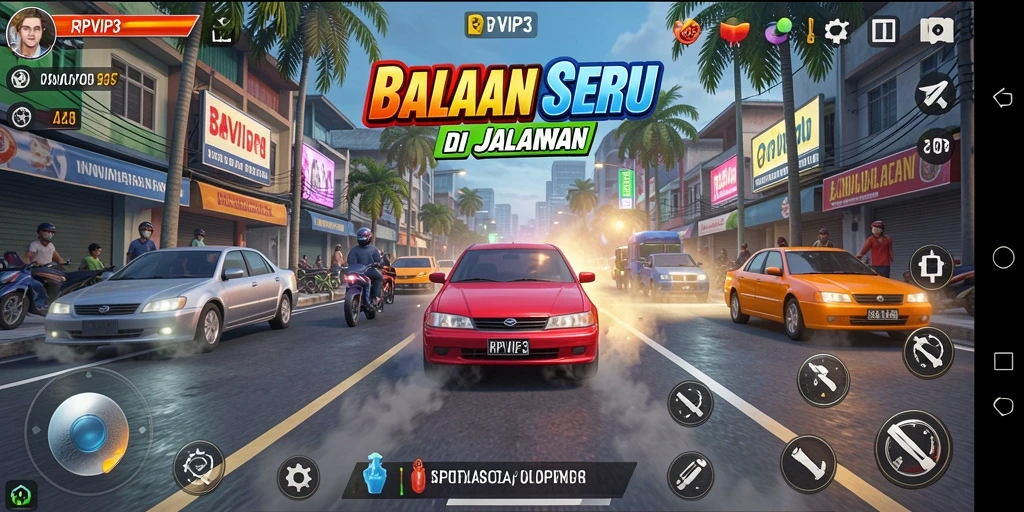 Tampilan gameplay RPVIP3 yang menegangkan saat balapan di trek yang menchallange.