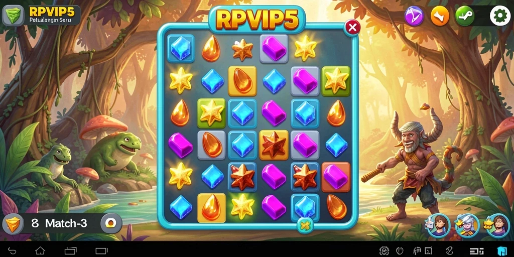 Gameplay seru RPVIP5 dalam mencocokkan item warna-warni.