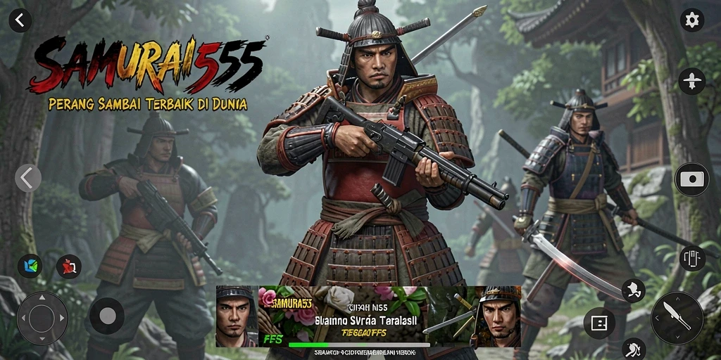 Screenshot gameplay SAMURAI555 yang menampilkan aksi samurai yang mendebarkan.